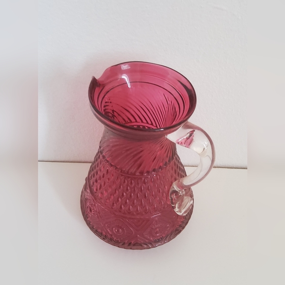 Vintage Pressed Cranberry Glass Pitcher - Picture 3 of 5